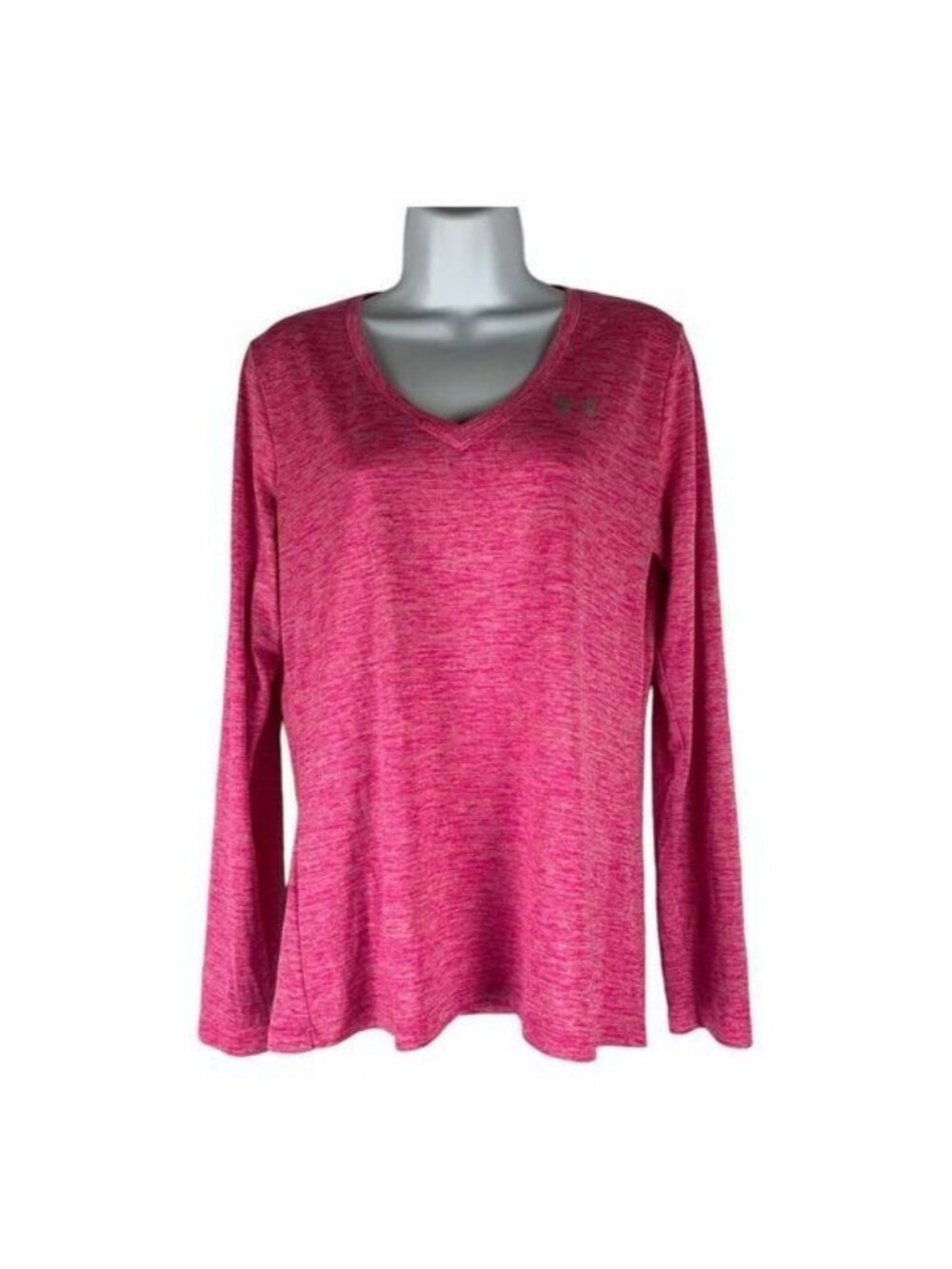 Under Armour Womens Pink Long Sleeve V-Neck Shirt Size XL Lightweight Activewear